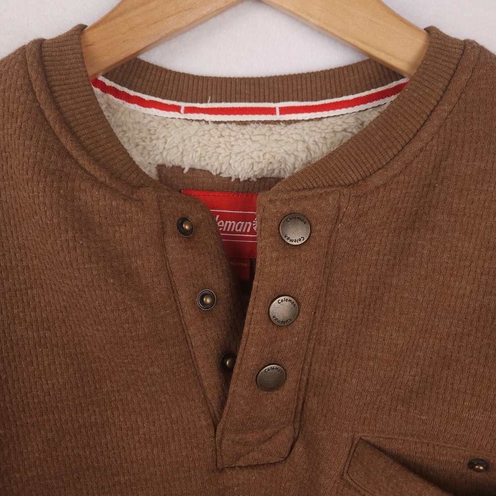 Coleman Bonded Sherpa Lined Henley Shirt Men's Small Copper Waffle Knit Thermal - Picture 2 of 14